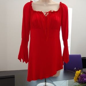 Red asymmetrical top.